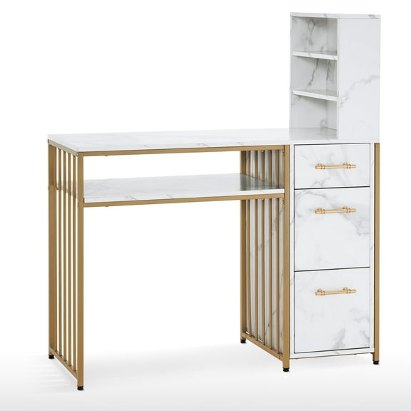 BarberPub Makeup Vanity Desk with Storage, Nail Desk with Shelf and Metal Frame 2423