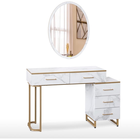 BarberPub Makeup Vanity Desk with Wall Mount Mirror and Storage Drawer