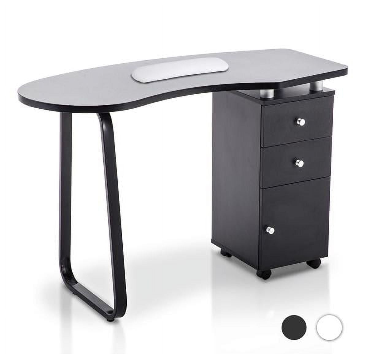 Black Ergonomic Manicure Table with Drawers and Wheels