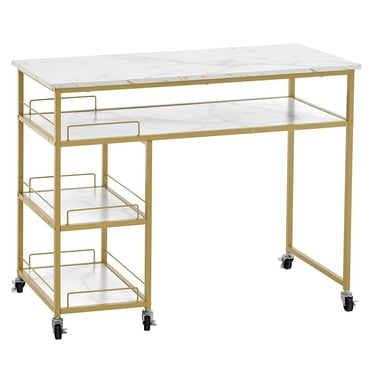 BarberPub Makeup Vanity Desk with Wheels, Rolling Nail Desk with Storage Shelf