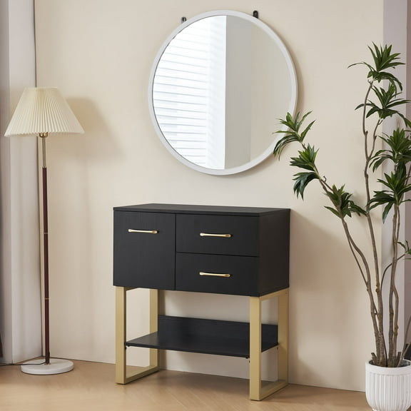 BarberPub Makeup Vanity Storage Cabinet with Drawer, Small Bathroom Dresser with Shelf, Beauty Barber Station, Black