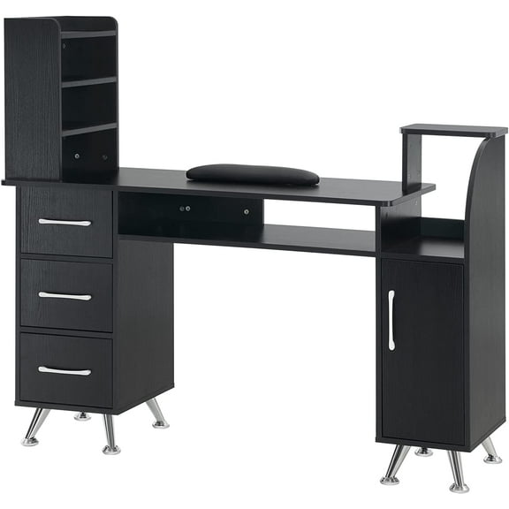 BarberPub Manicure Table Makeup Dressing Station Nail Desk with Wrist Cushion 55.5"(L) x 18.9"(W) x 50"(H) 2636