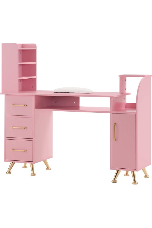 Manicure Table Makeup Nail Desk with Wrist Cushion Particle Board Salon Storage 2636