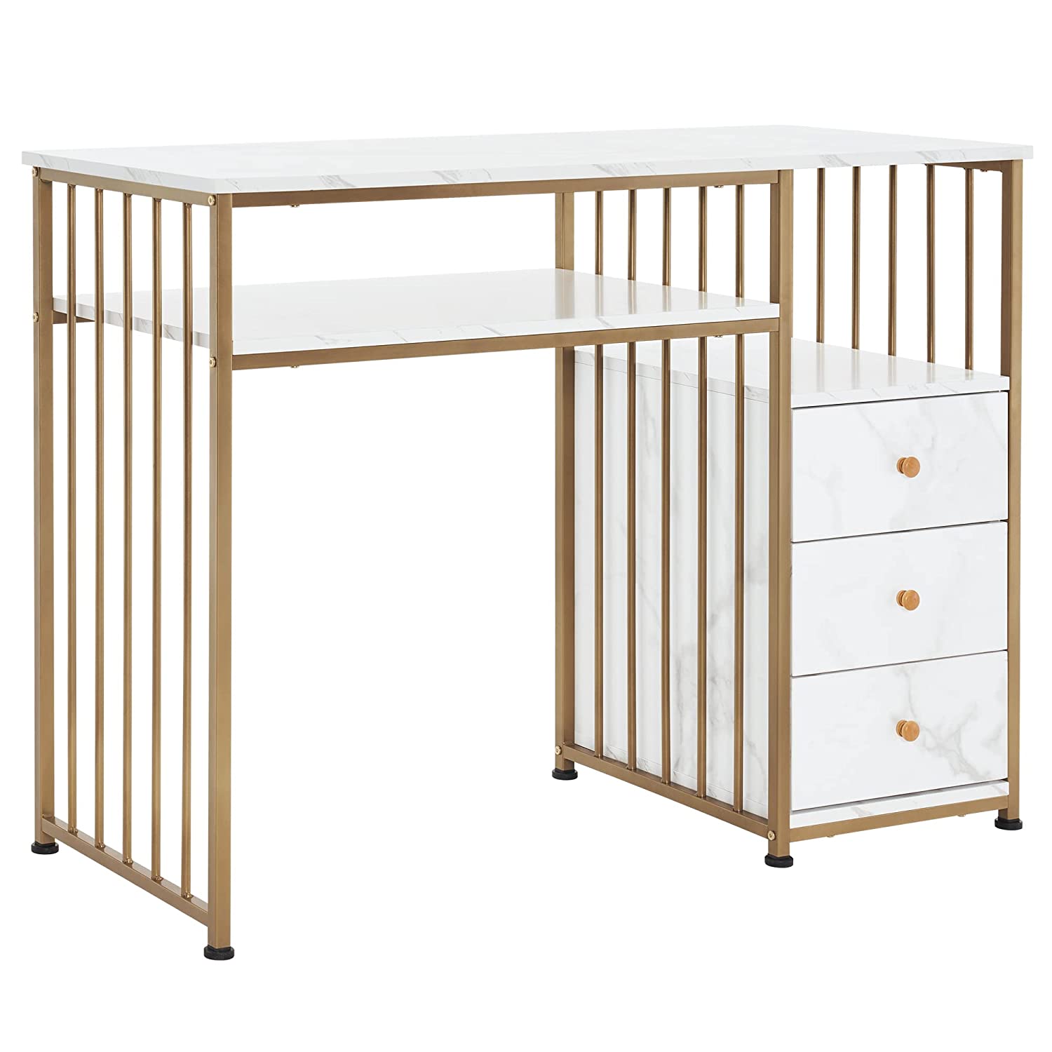 BarberPub Manicure Table Marbling Texture Nail Desk with Storage