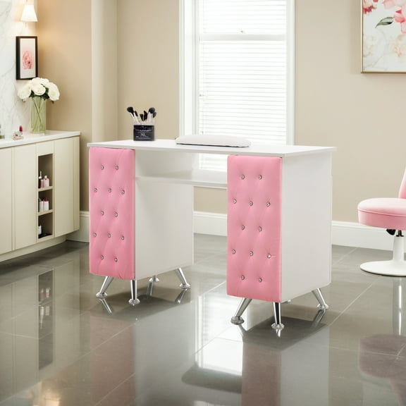 BarberPub Rectangular Manicure Table, Nail Desk Storage Equipment with Drawer, 2671