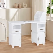 BarberPub Manicure Table with Electric Dust Collector, Nail Desk with Shelves, Drawers