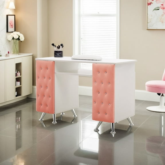 BarberPub Manicure Table with Soft Pad, Nail Desk with Storage Drawers