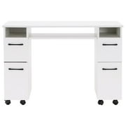 BarberPub Manicure Table with Wheels Acetone Resistant Nail Desk Beauty Salon Workstation, White