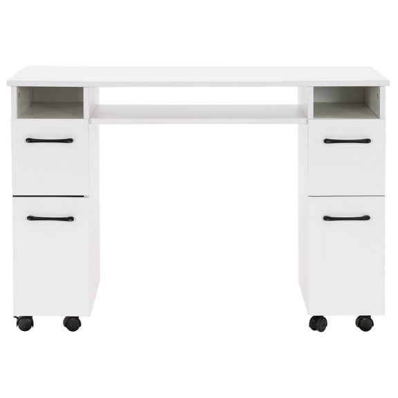 BarberPub Manicure Table with Wheels Acetone Resistant Nail Desk Beauty Salon Workstation, White
