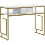 BarberPub Makeup Vanity Desk, Nail Desk with Drawer and Faux Marble Top