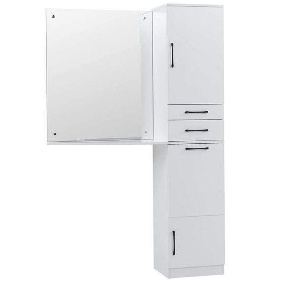 BarberPub Mirror Station Storage Cabinet Salon Equipment Metal Hardware White 3034