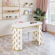 BarberPub Modern Manicure Table Nail Salon Desk, Spa Beauty Station with Open Shelf