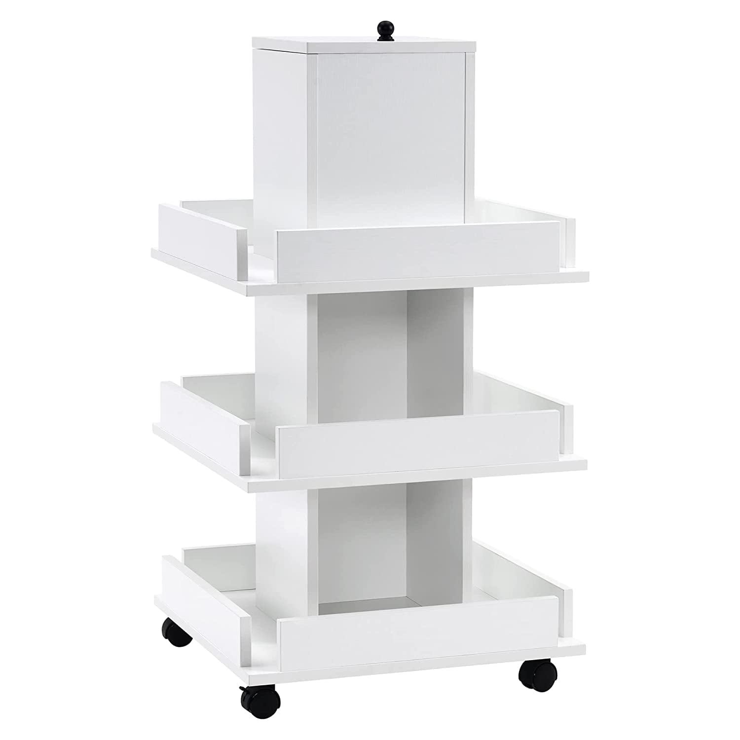 White Particle Board 3-Tier Mobile Storage Trolley with Lockable Wheels