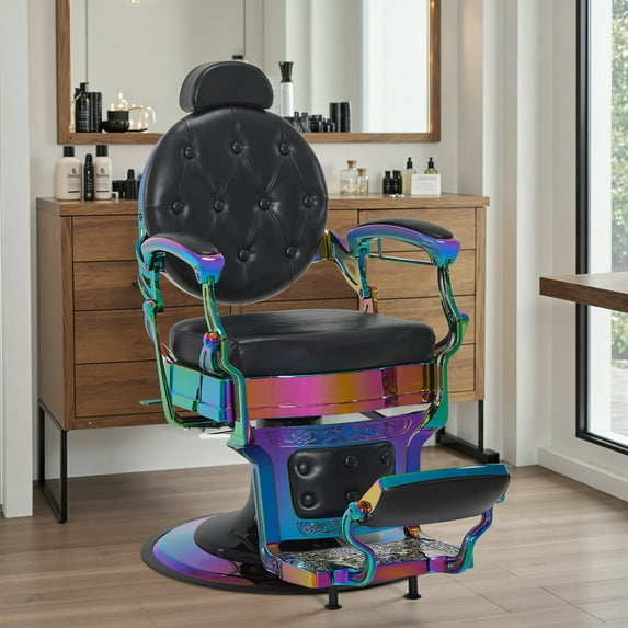 BarberPub Multicolor Heavy Duty Barber Chair with Headrest, All Purpose Antique Hydraulic Reclining Salon Chair