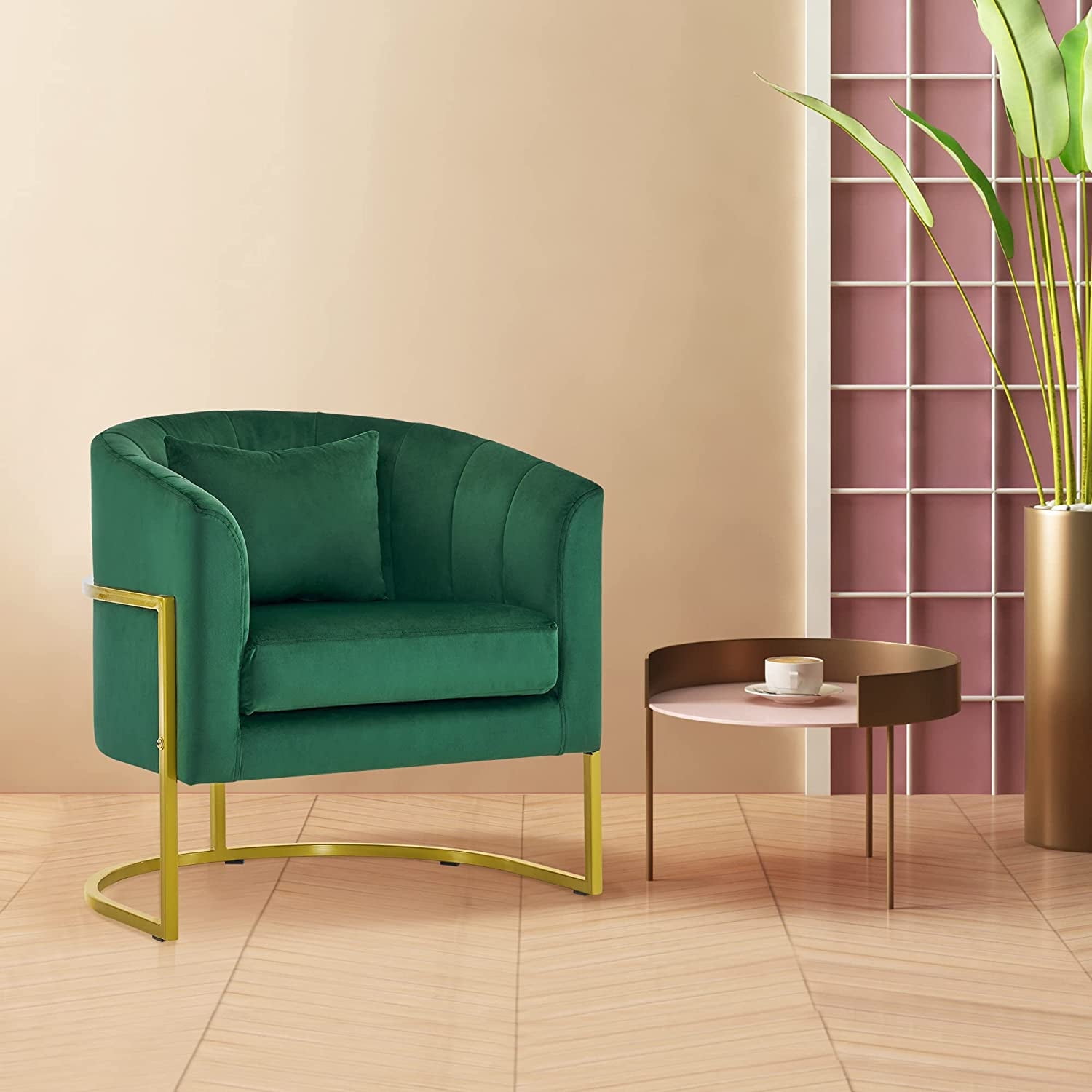 BarberPub Velvet Accent Chair Armchair for Living Room, Bedroom with Ergonomics Design, Nail Chair, Green (Set of 1)