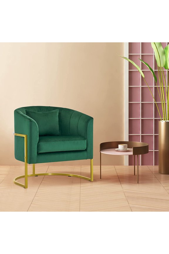 Velvet Accent Chair Armchair for Living Room, Bedroom with Ergonomics Design, Nail Chair, Green (Set of 1)