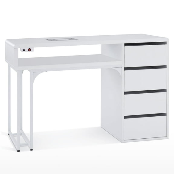 BarberPub Nail Desk with Electric Nail Vacuum Cleaner, Nail Dust Collectors, Salon Quality Manicure Table, White