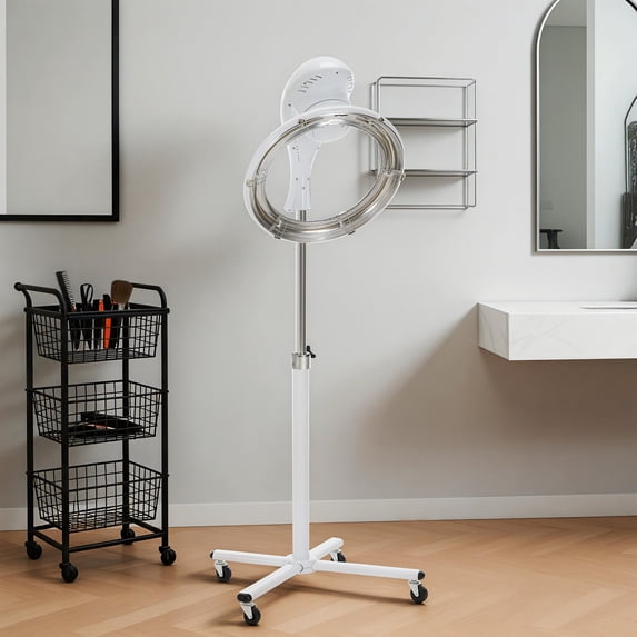 BarberPub Orbiting Sit under Hair Dryer Hood with Adjustable Height, Smart Control Panel, Rolling Base, 1100W, White