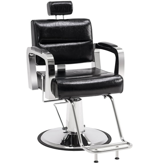 BarberPub Recline Salon Barber Chair with Adjustable Headrest, All Purpose Hydraulic Swivel Styling Chair, Black