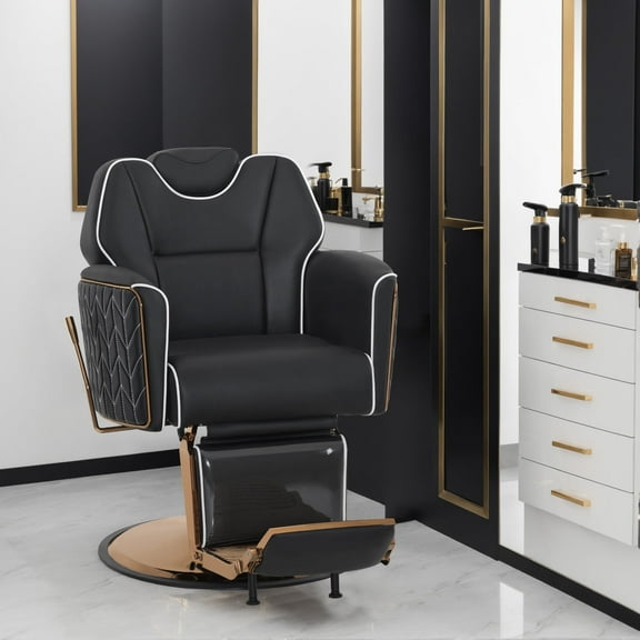 BarberPub Reclining Barber Chair, Two Sides Levers Salon Chair, Faux Leather