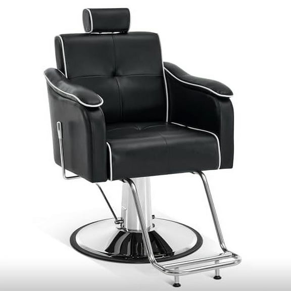 BarberPub Reclining Barber Chair With 440 Lbs Heavy Duty Hydraulic Pump, All Purpose Hair Styling Swivel for Home, Shampoo Salon Spa and Barbershop 9182 (Black)