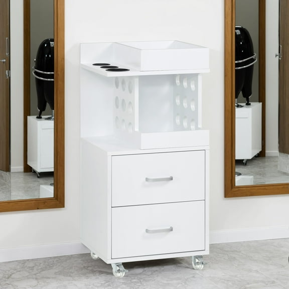 BarberPub Rolling Storage Trolley, Hair Styling Utility Cart Salon Storage with Wheels, Tool Holders