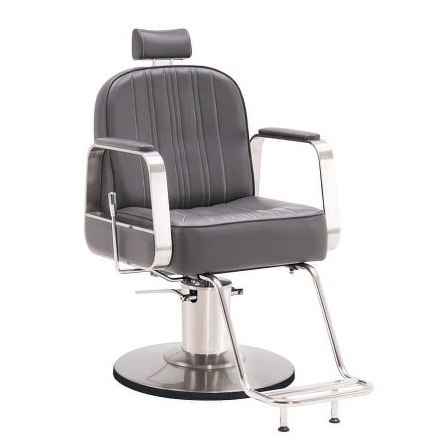 Grey PU Leather Hydraulic Barber Styling Chair with Chrome Base