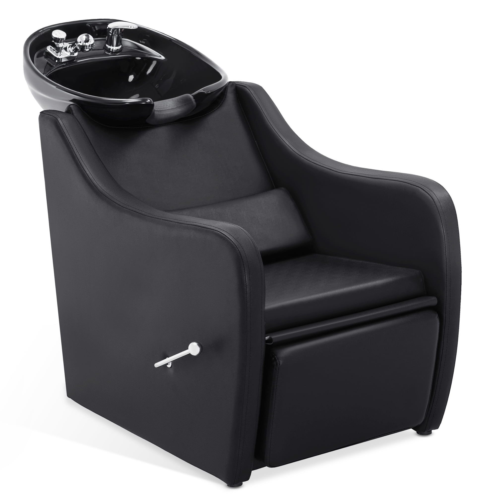 Black PVC Leather Shampoo Chair with Ceramic Bowl and Footrest
