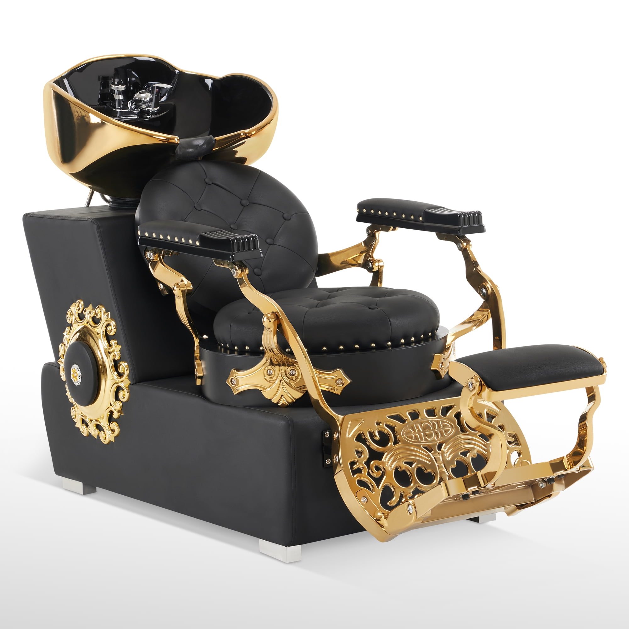Luxurious Black and Gold Porcelain Ceramic Backwash Shampoo Station Chair