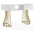 thumbnail image 1 of BarberPub Manicure Table Nail Tech Desk with Glass, Acetone Resistant 19.7x 47.2 in, White, 1 Count, 1 Pack, 1 of 9