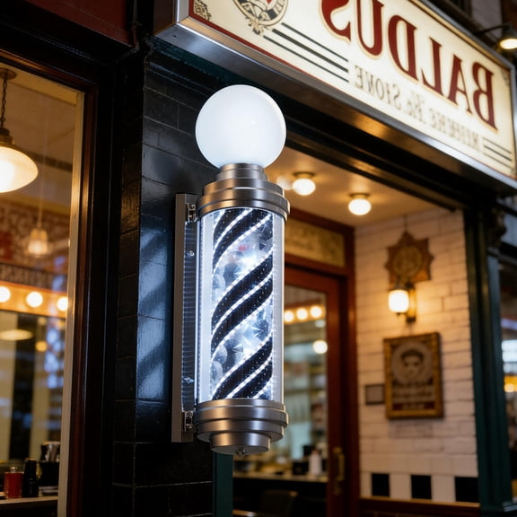 BarberPub Spinning Hair Salon Sign with Rotating LED Strips, Wall-mounted Barbershop Decorative Light