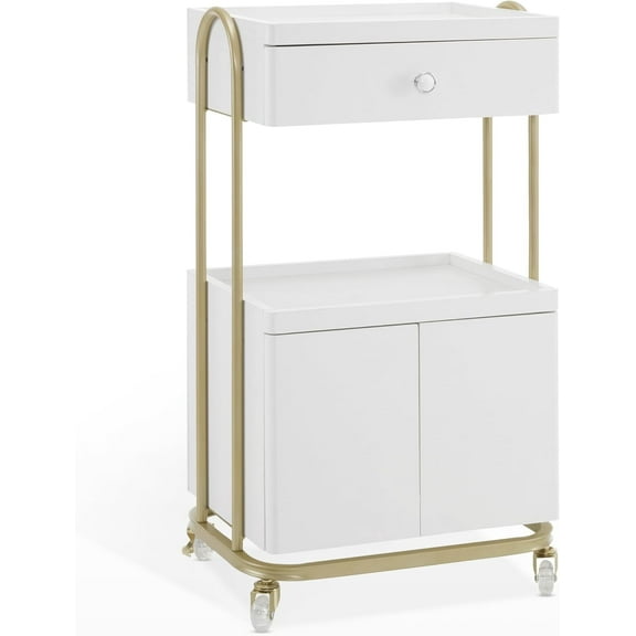 BarberPub Utility Cart with Storage Drawer, Salon Trolley Cart with Shelves