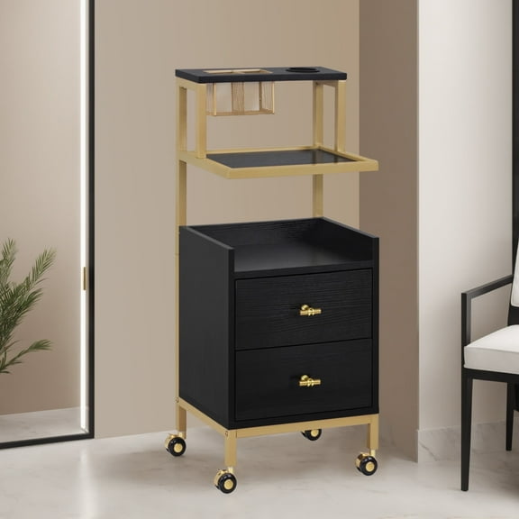BarberPub Utility Cart with Storage Drawer and Tool Holders, Trolley Cart with Lockable Wheel