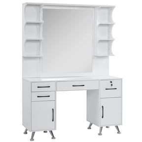 BarberPub Vanity Table Set with Mirror Makeup Styling Barber Station with Drawer Modern Black 3143
