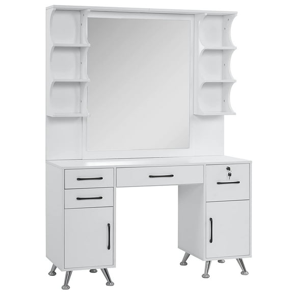 BarberPub Vanity Table Set with Mirror Makeup Styling Barber Station with Drawer Modern Black 3143