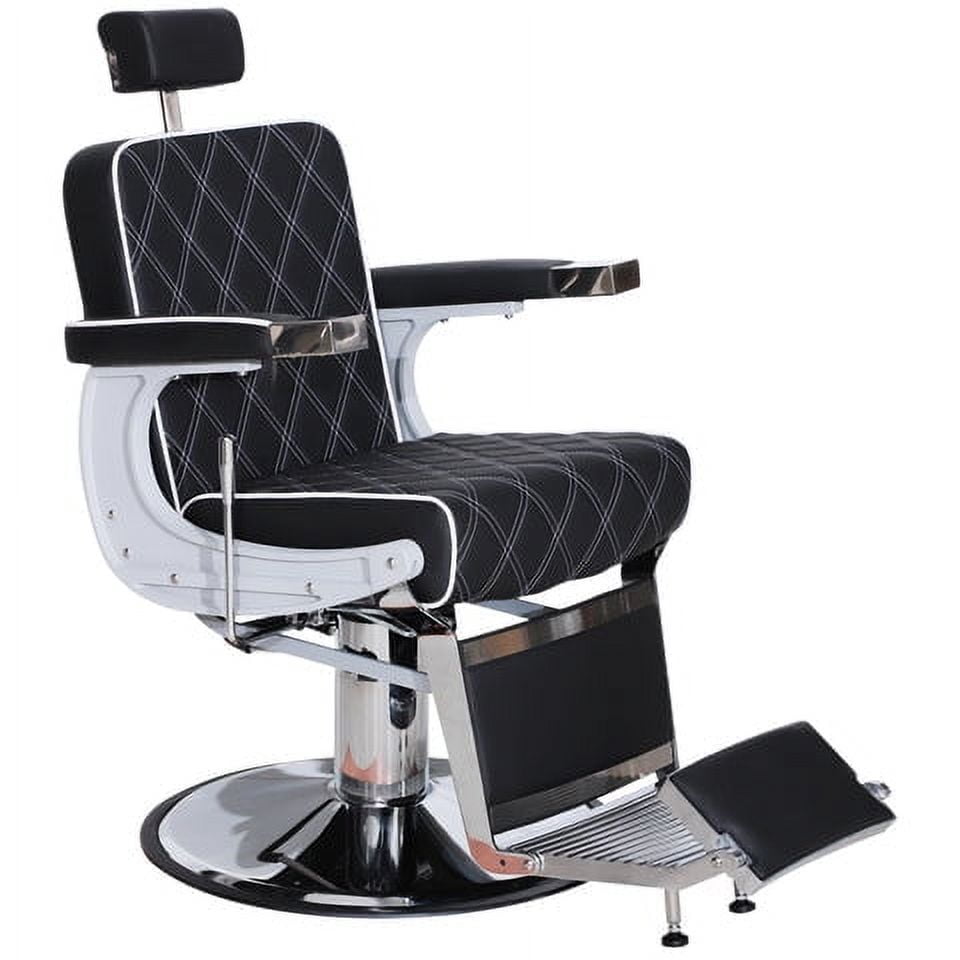 Black and White Stitched Hydraulic Reclining Barber Chair