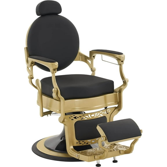 BarberPub Vintage Hydraulic Reclining Barber Chair, Heavy Duty Salon Chair, Faux Leather