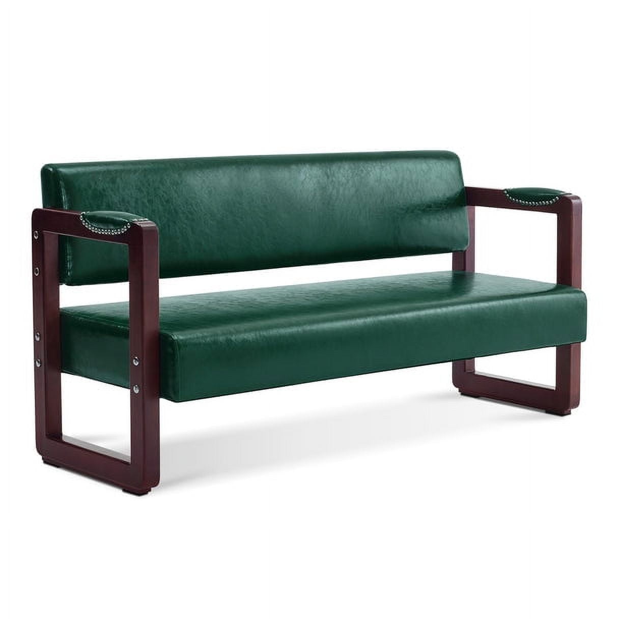 Green Faux Leather Upholstered Bench with Rivets and Wooden Frame
