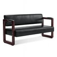 thumbnail image 1 of BarberPub Waiting Room Chairs,Bench with Backrest,Modern Style Leather Bench with Rivets, Faux Leather Armed Bench, Upholstered Bench for Living Room Office W423(Black), 1 of 9