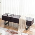 thumbnail image 1 of BarberPub 3-Seat Waiting Room Bench Chair, Salon Guest Reception Bench, Lobby Chairs, 440 lbs Capacity, Brown, 1 of 11