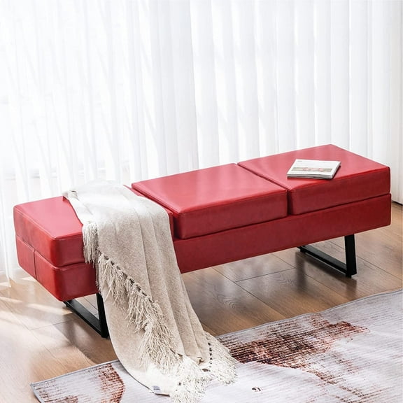 BarberPub 3-Seat Waiting Room Bench Chair, Salon Guest Reception Bench, Lobby Chairs, 440 lbs Capacity, Burgundy