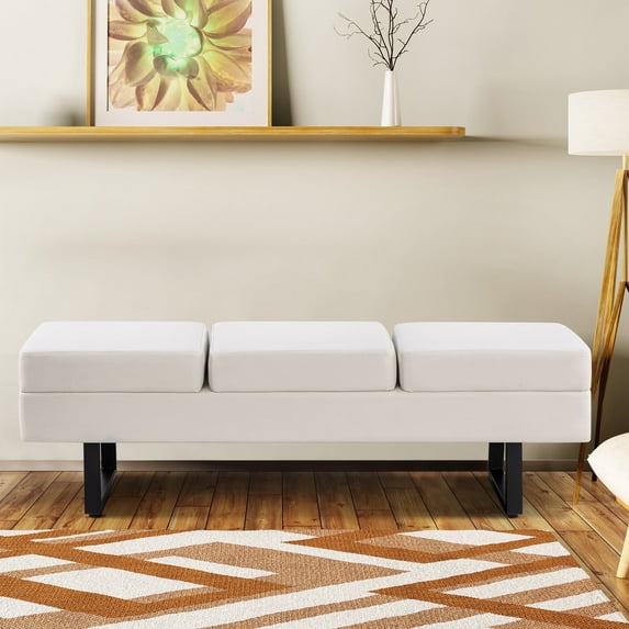 BarberPub 3-Seat Waiting Room Bench Chair, Salon Guest Reception Bench, Lobby Chairs, 440 lbs Capacity, White