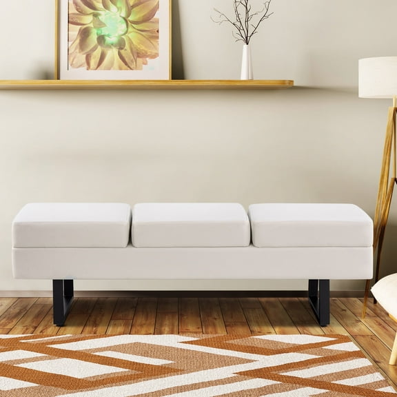 BarberPub 3-Seat Waiting Room Bench Chair, Salon Guest Reception Bench, Lobby Chairs, 440 lbs Capacity, White