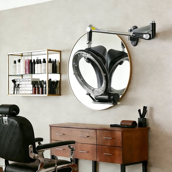 BarberPub Black Wall Mounted Orbiting Hair Dryer with Smart Control Panel and Swivel Arm, 950W
