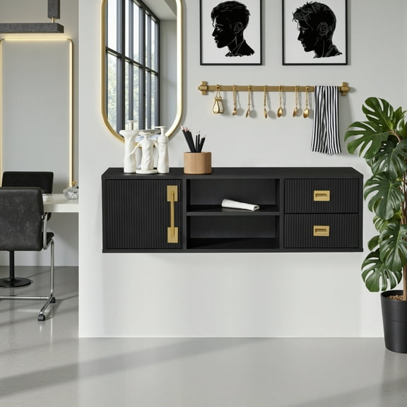 BarberPub Wall-Mounted Storage Drawers, Open Shelves, Modern Hanging Storage Organizer