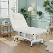 BarberPub Wheeled Electric Facial Bed, Powered Salon Spa Bed with Dual Motors, Adjustable Backrest & Height, White