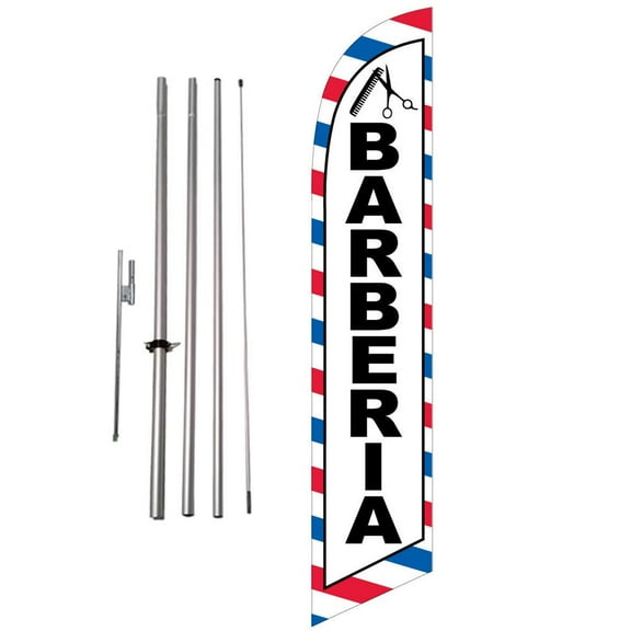 Barberia Hair Cuts 15ft Feather Banner Swooper Flag Kit with pole & spike