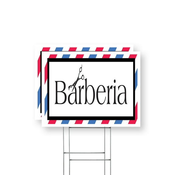 Barberia Yard Sign 2 Pack of 12 Inch x 16 Inch Single Sided Weatherproof Heavy-Duty Plastic with Stake | Spanish Barber Shop Sign, Grooming Services, Professional Look | Made in USA