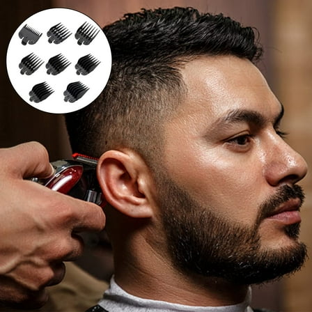 Barbering Kit with Black Stand - 8 Hair Positioning & Limiting Combs for Salon and Barbershop Use