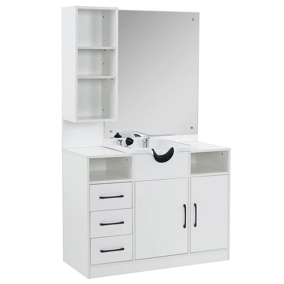 Barberpub Wall Mount Barber Station with Mirror, Shampoo Bowl, Beauty Spa Salon Equipment 3140